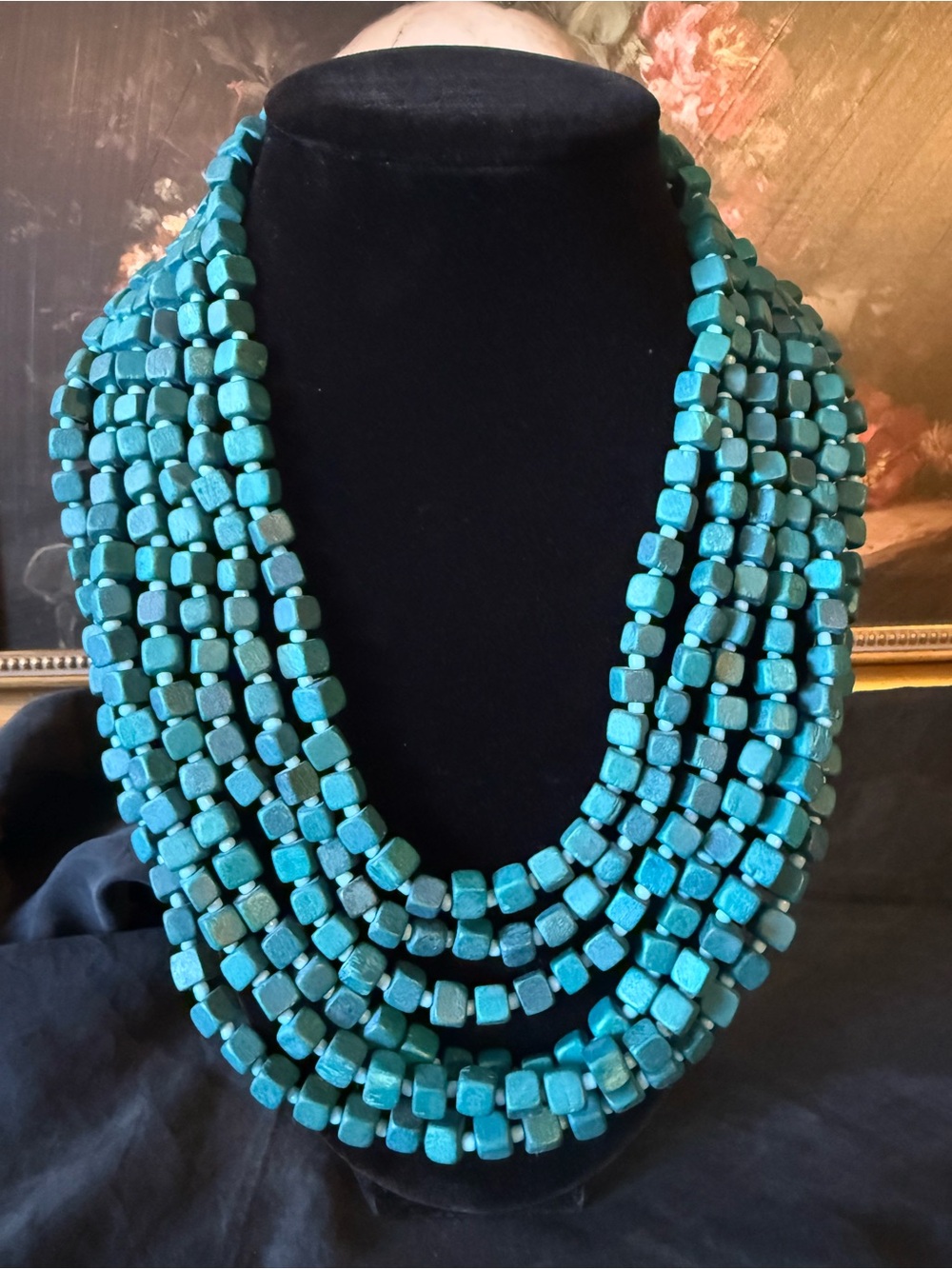 Vintage Handcrafted Turquoise Toned Multi-Strand Beaded Necklace - Picture 2 of 3
